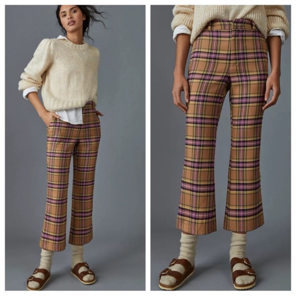 NWT  Anthropologie Avec Les Filles Maria Kick Flare Plaid Pants